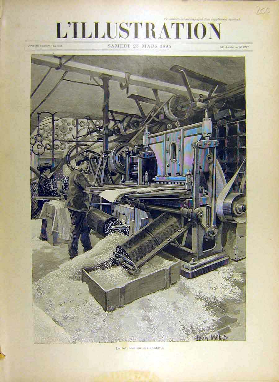 Original Old Antique Print 1895 Confetti Factory Manufacture French Victorian