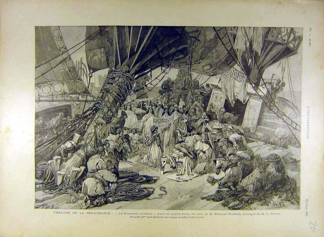 Original Old Antique Print 1895 Theatre Renaissance Rostand Scene French 19th