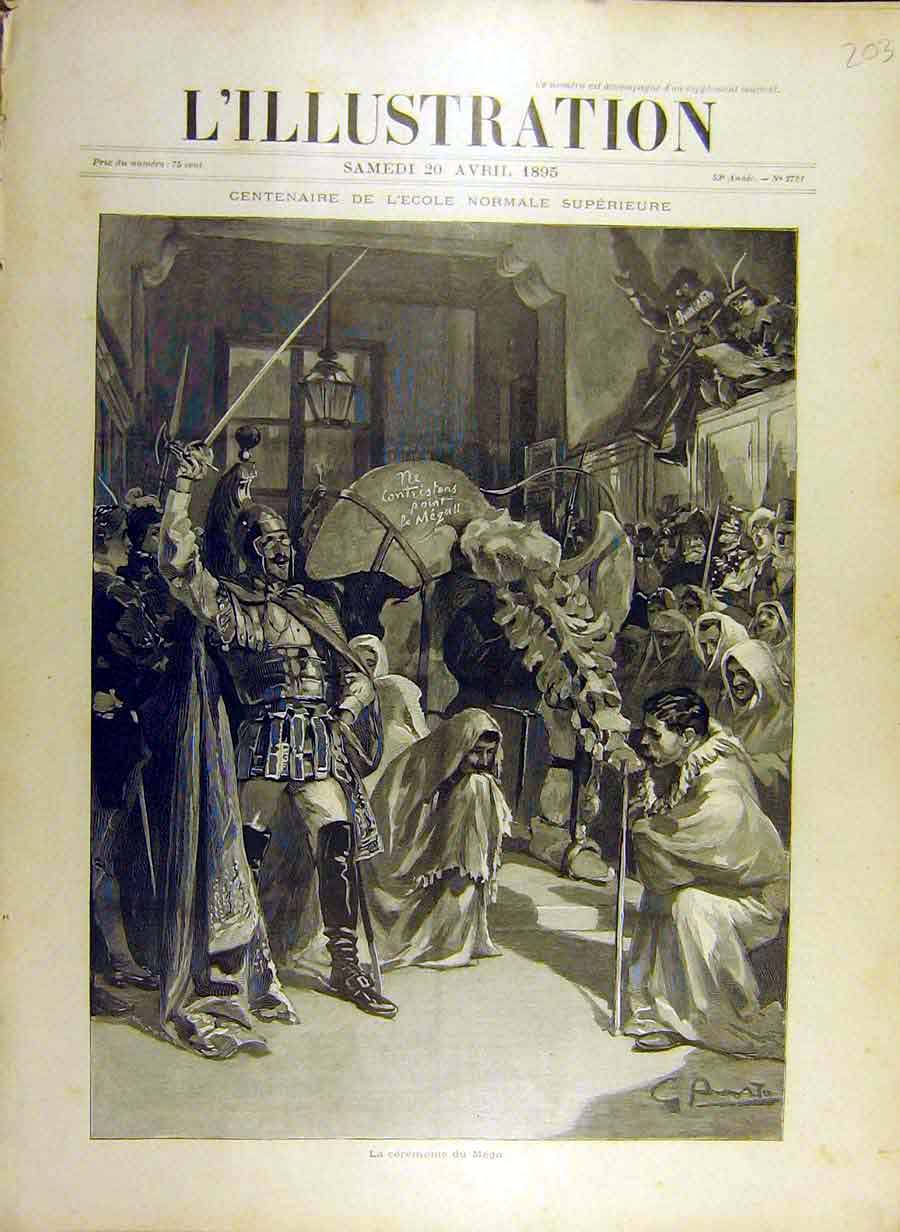 Original Old Antique Print 1895 Ceremony Mega People Scene Normal School 19th
