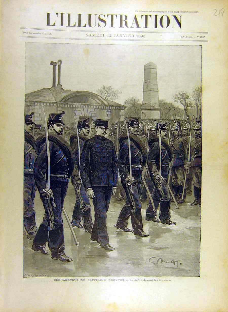 Original Old Antique Print 1895 Drefus Degredation Military Dishonour Victorian