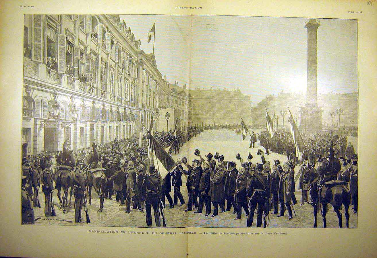 Original Old Antique Print 1898 General Saussier Honour Place-Vendome Paris