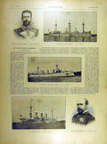 Original Old Antique Print 1898 Prince Prussia Cruiser Ships Gefion Diederichs