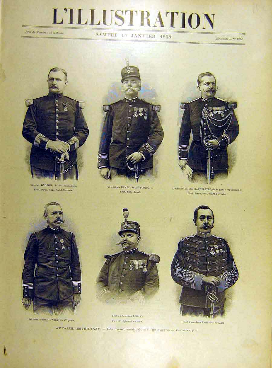 Original Old Antique Print 1898 War Council Military Colonel Esterhazy Affair