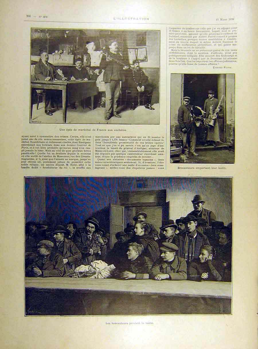 Original Old Antique Print 1898 Sale Auction Marshall France Brocanteurs 19th