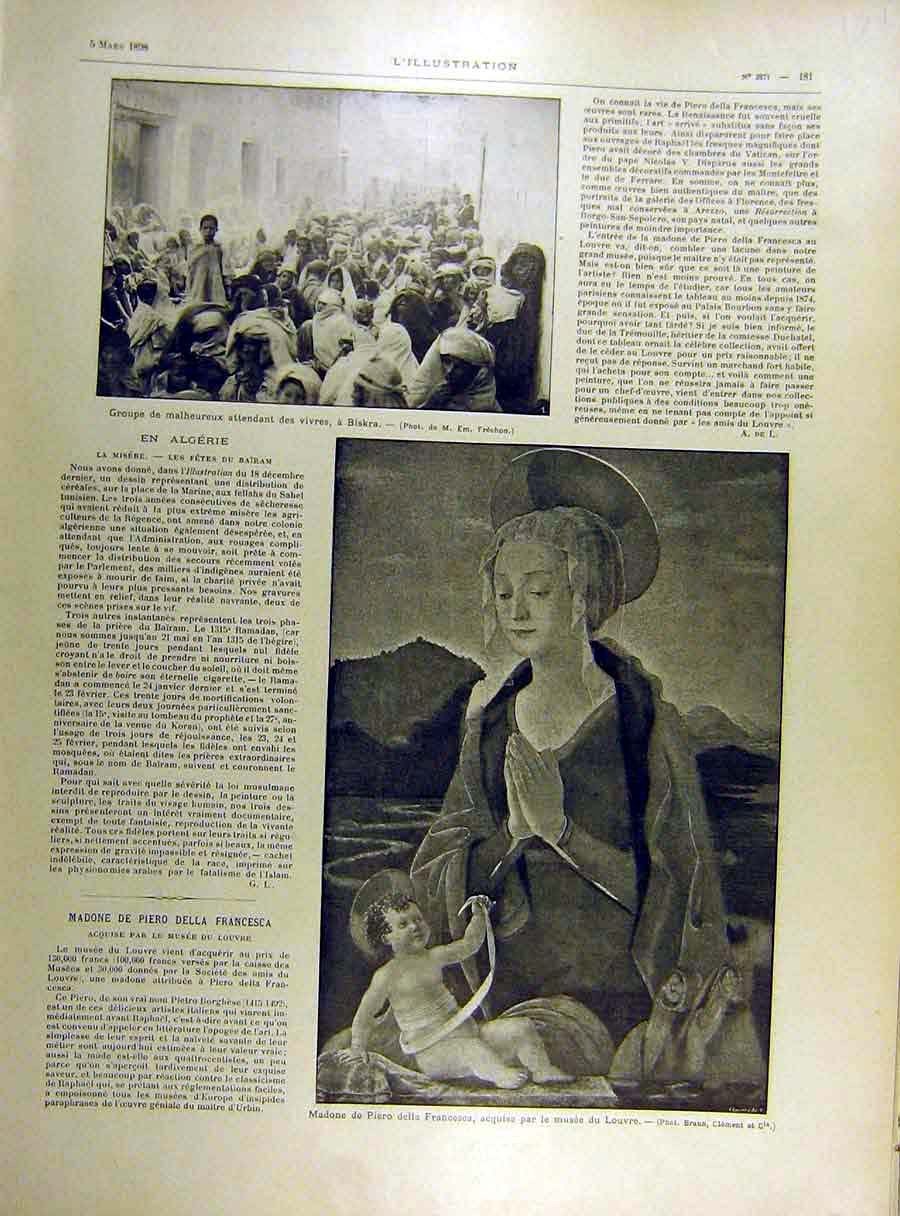 Original Old Antique Print 1898 Biskra Algeria People Madona Piero Francesca