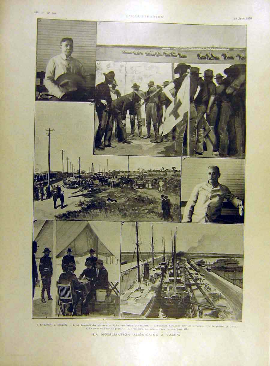 Original Old Antique Print 1898 American Mobilisation Tampa United States 19th