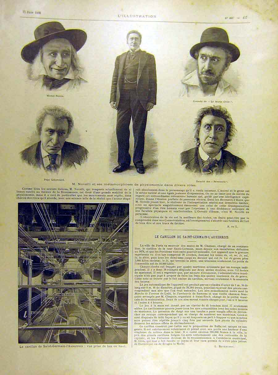Original Old Antique Print 1898 Portrait Novelli Actor Character Auxerrois 19th