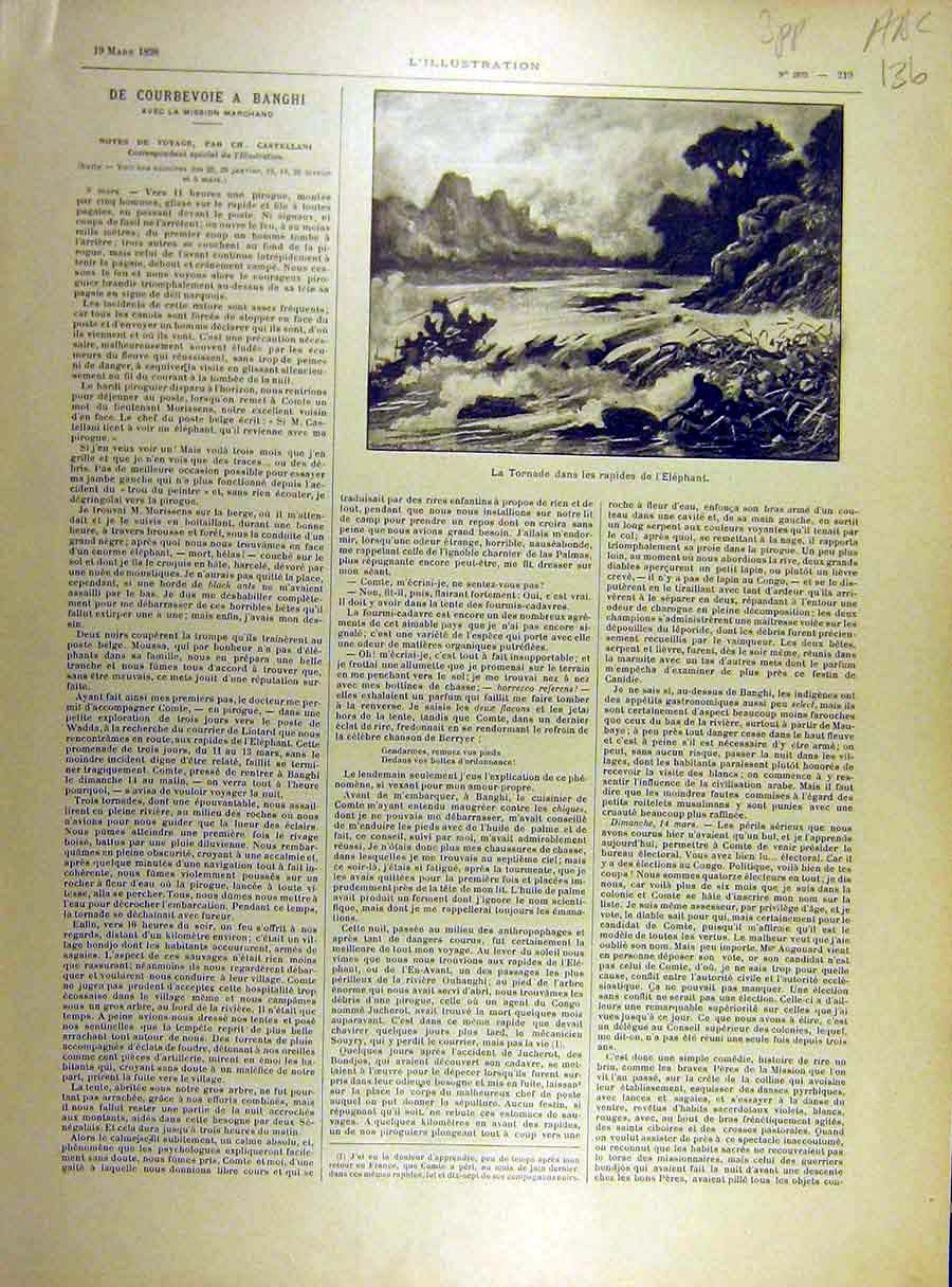 Original Old Antique Print 1898 Elephant River Banghi Marchand Bongha Lafitte