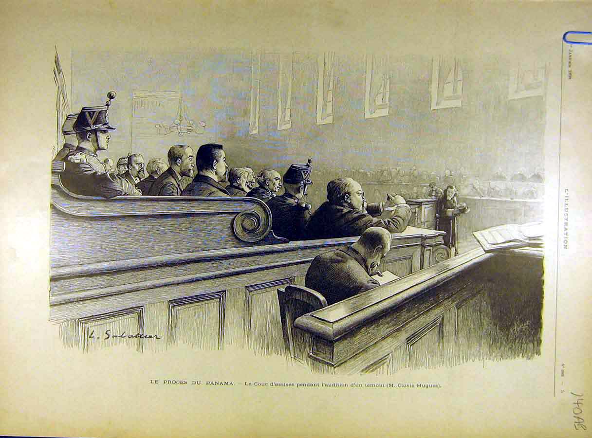 Original Old Antique Print 1898 Court Panama Trial Affair French Maret 19th