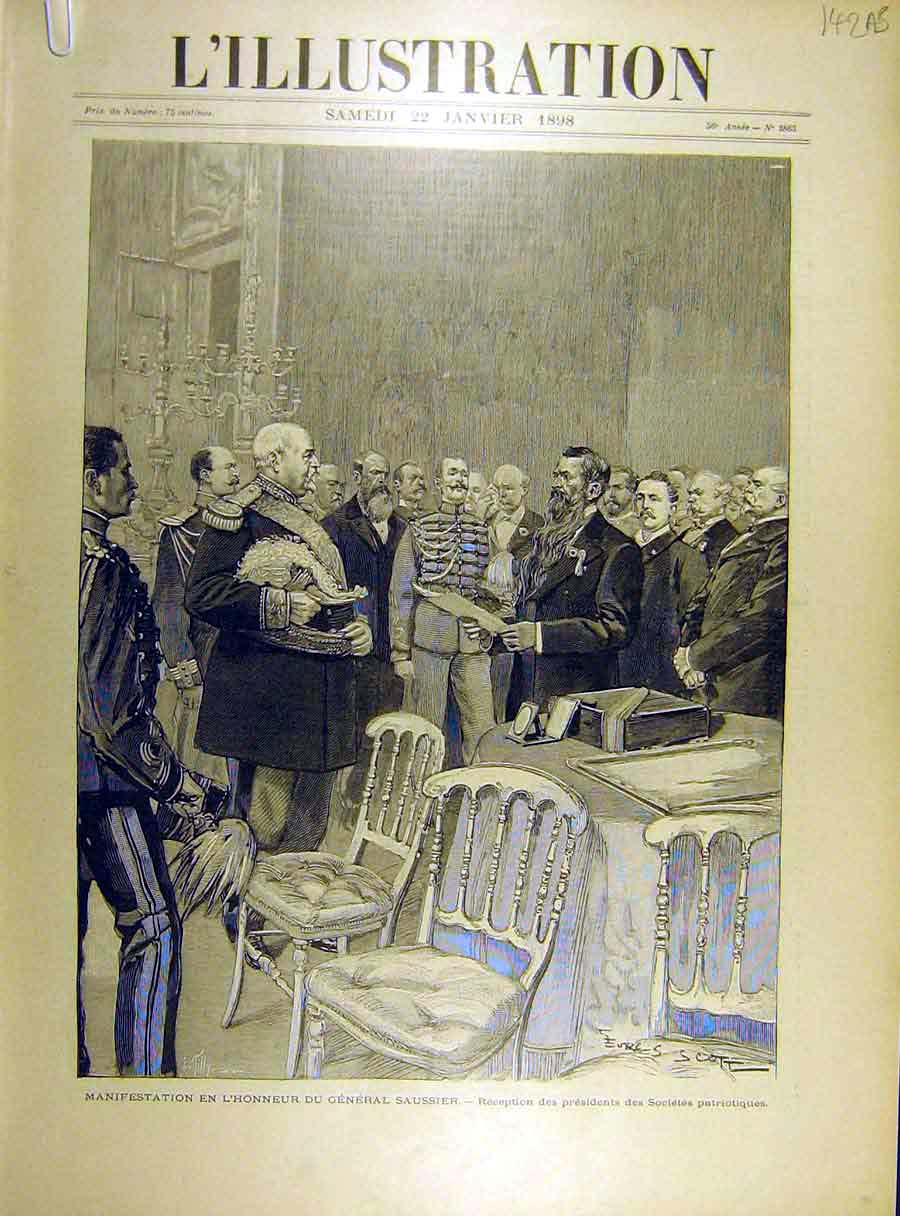 Old Antique Print 1898 Gerneal Saussier Honour Portrait Zurlinden Croisy 19th