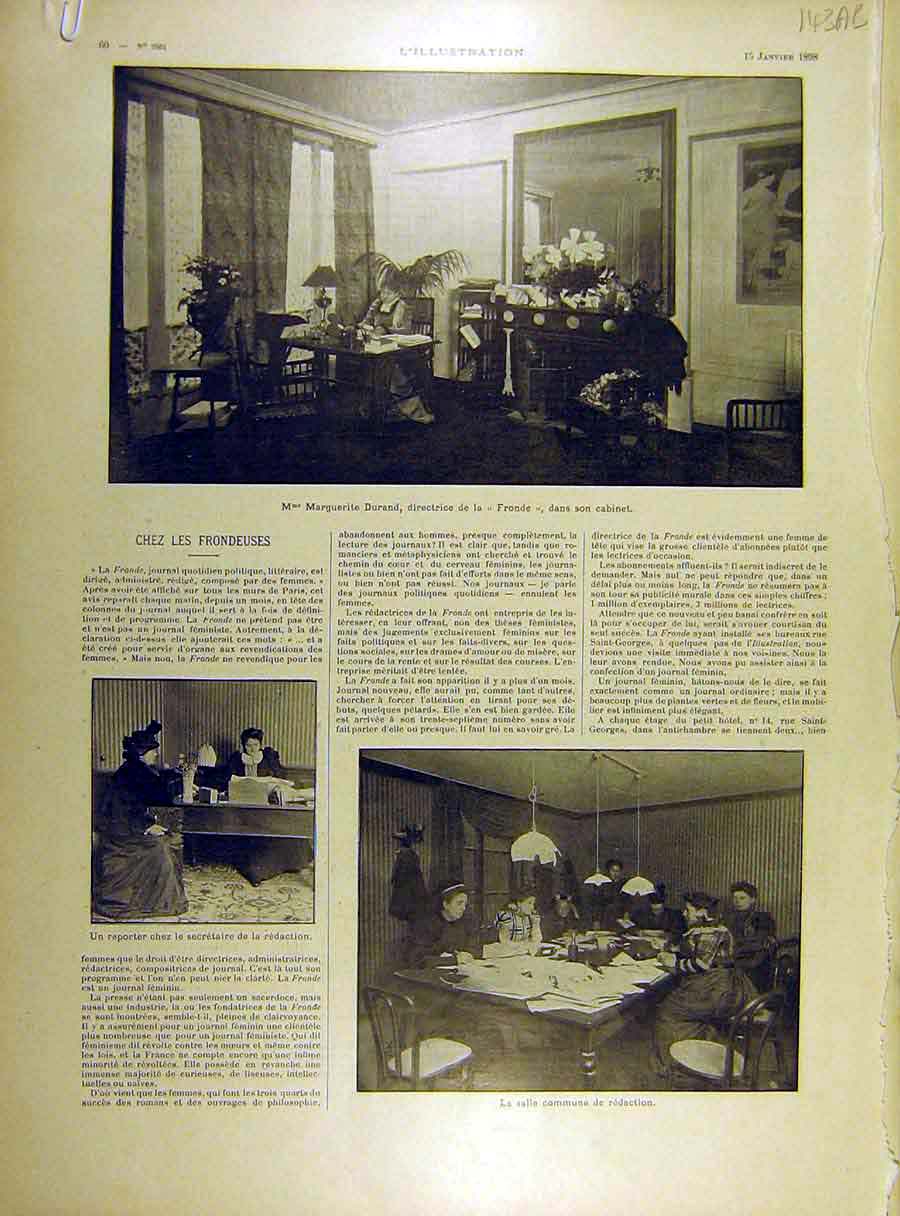 Original Old Antique Print 1898 Durand Fronde Cabinet Severine Mendes Ladies