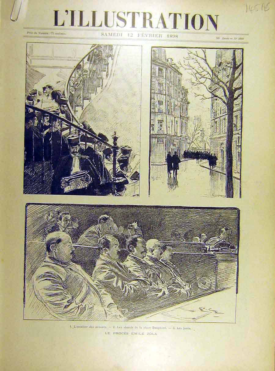 Original Old Antique Print 1898 Court Trail Emile-Zola Jury Portrait Sketches