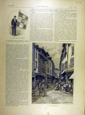 Original Old Antique Print 1898 Limoges Church Butcher Butchery Banner 19th
