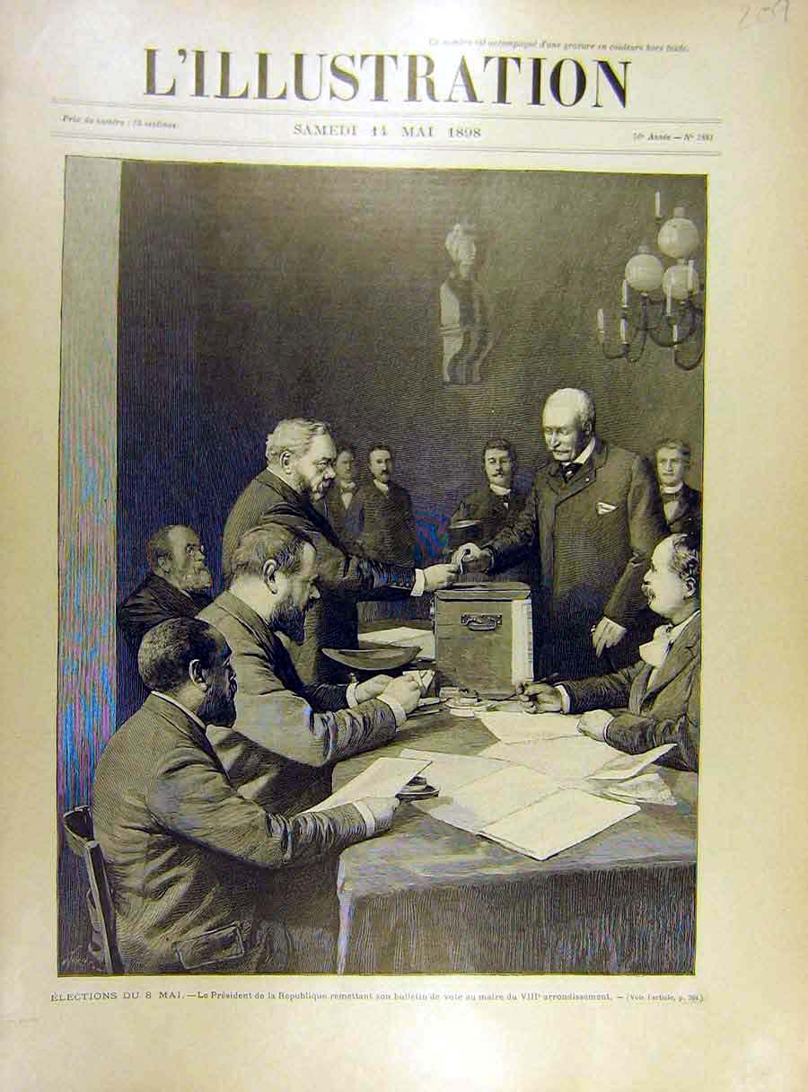 Original Old Antique Print 1898 Elections President Republic Mayor Vote 19th