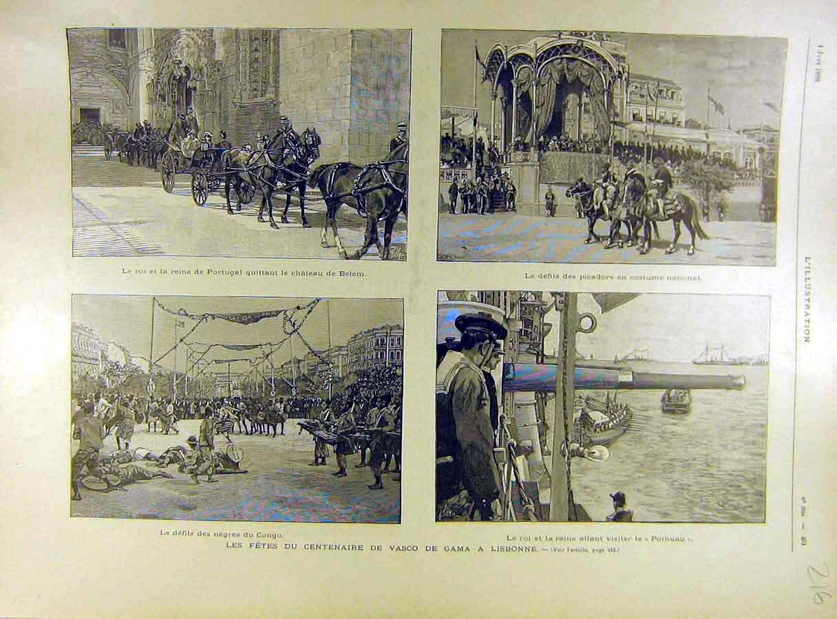 Old Antique Print 1898 Portugal Queen Belem Costume Vasco-Da-Gama Lisbon 19th