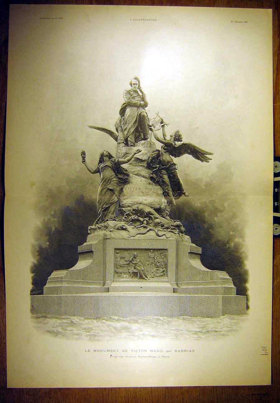 Original Old Antique Print 1902 Monument Victor Hugo Barrias Paris French 20th