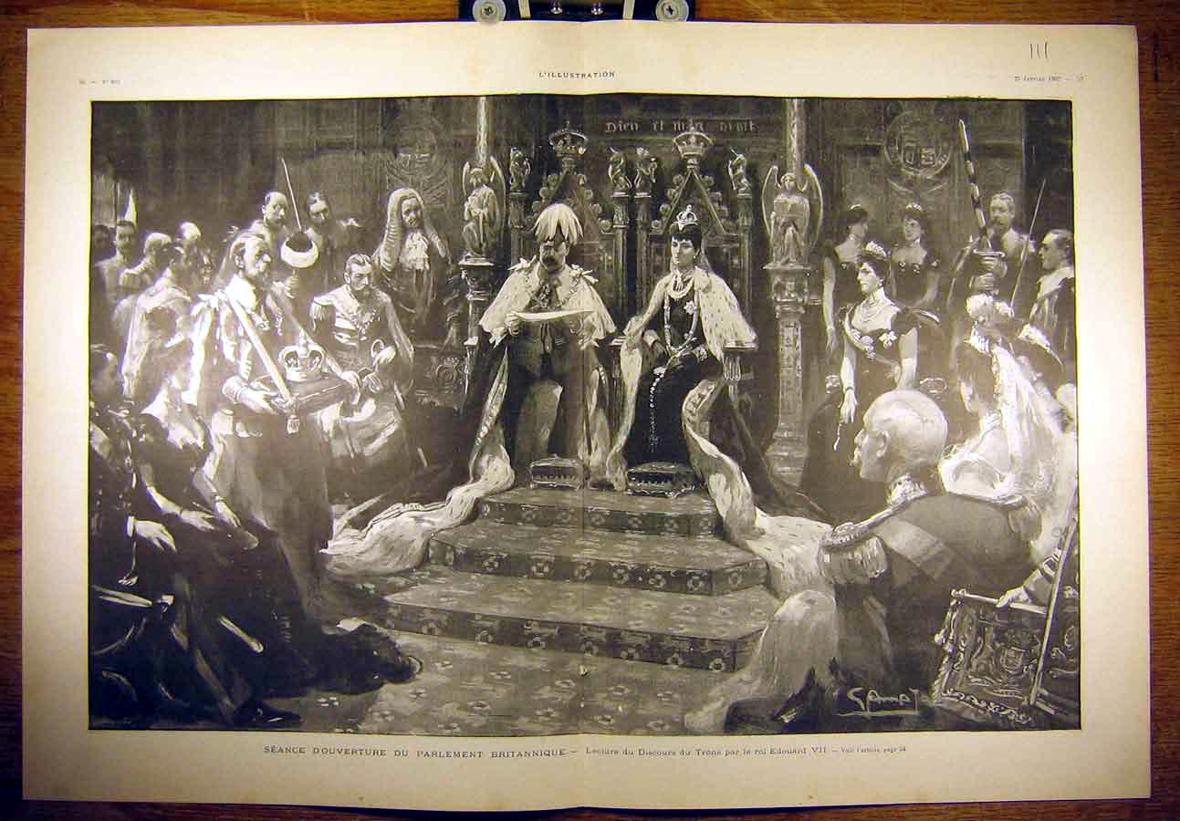 Old Antique Print 1902 S∆?Ance D'Ouverture Parlement Britain King Edward 20th