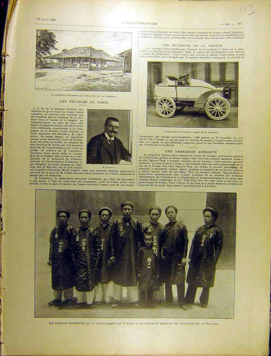 Original Old Antique Print 1902 Vapeur Motor Car Portrait Cazeneuve French 20th