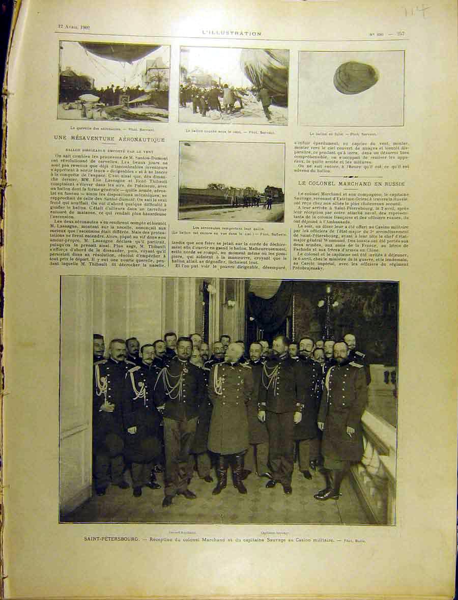 Original Old Antique Print 1902 Mesaventure Aeronautique Balloon Marchand French