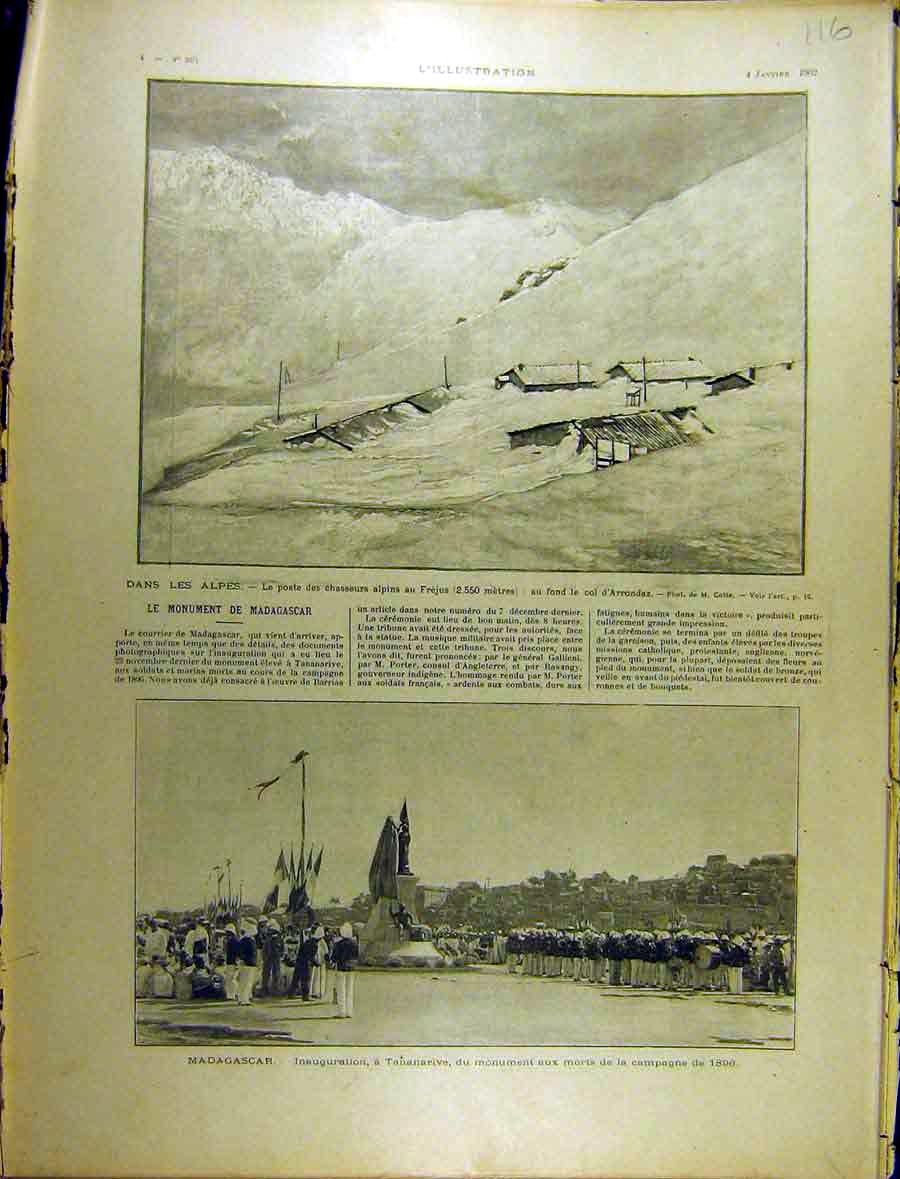 Original Old Antique Print 1902 Monument Madagascar Arrondaz Frejus French 20th