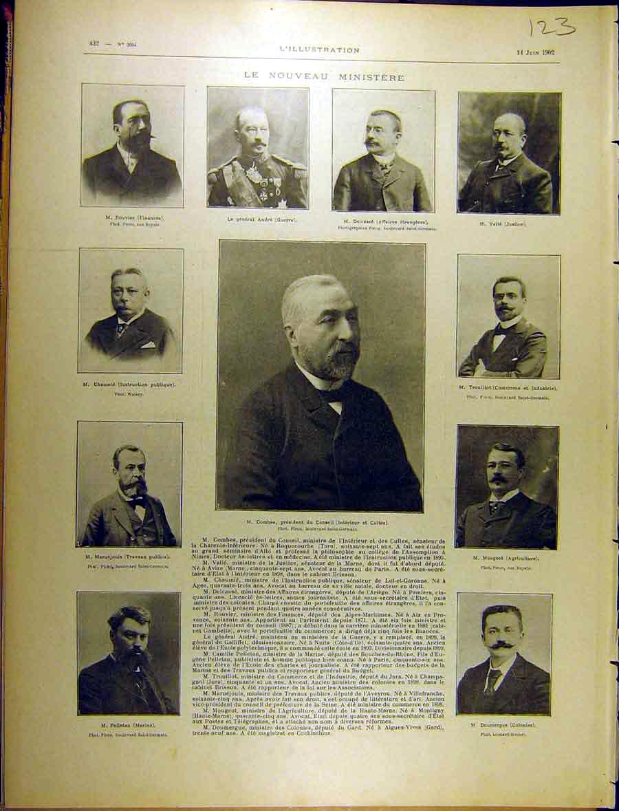 Old Antique Print 1902 Portrait Combes Ministry President Nouveau French 20th