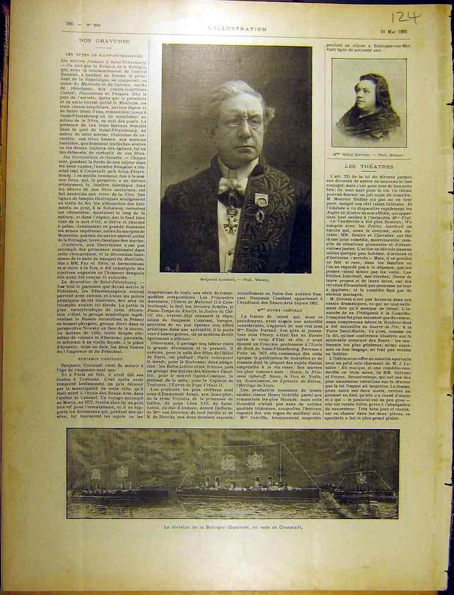 Old Antique Print 1902 Portrait Constant Greville Fleet Baltic Cronstadt 20th