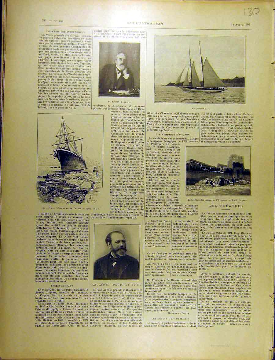 Original Old Antique Print 1902 Portrait Coquart Avenel Ship Niger Meteor French