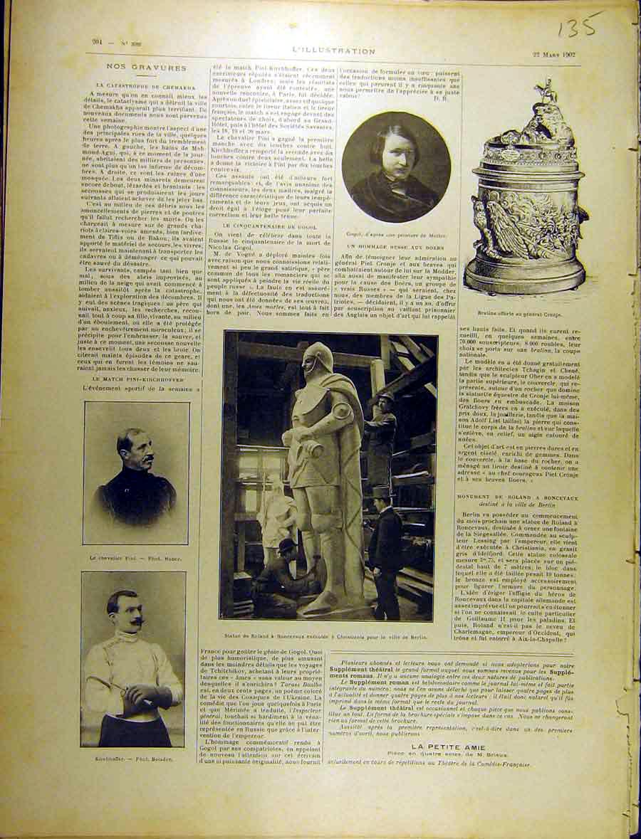 Original Old Antique Print 1902 Monument Roland Berlin Portrait Pini Kirchhoffer