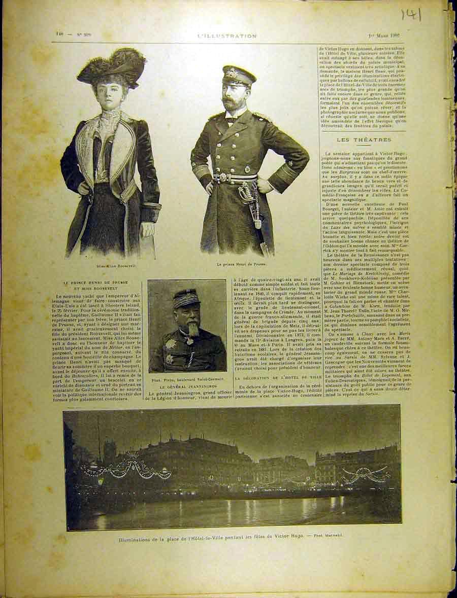 Original Old Antique Print 1902 Portrait Roosevelt Prince Henry Prusse French