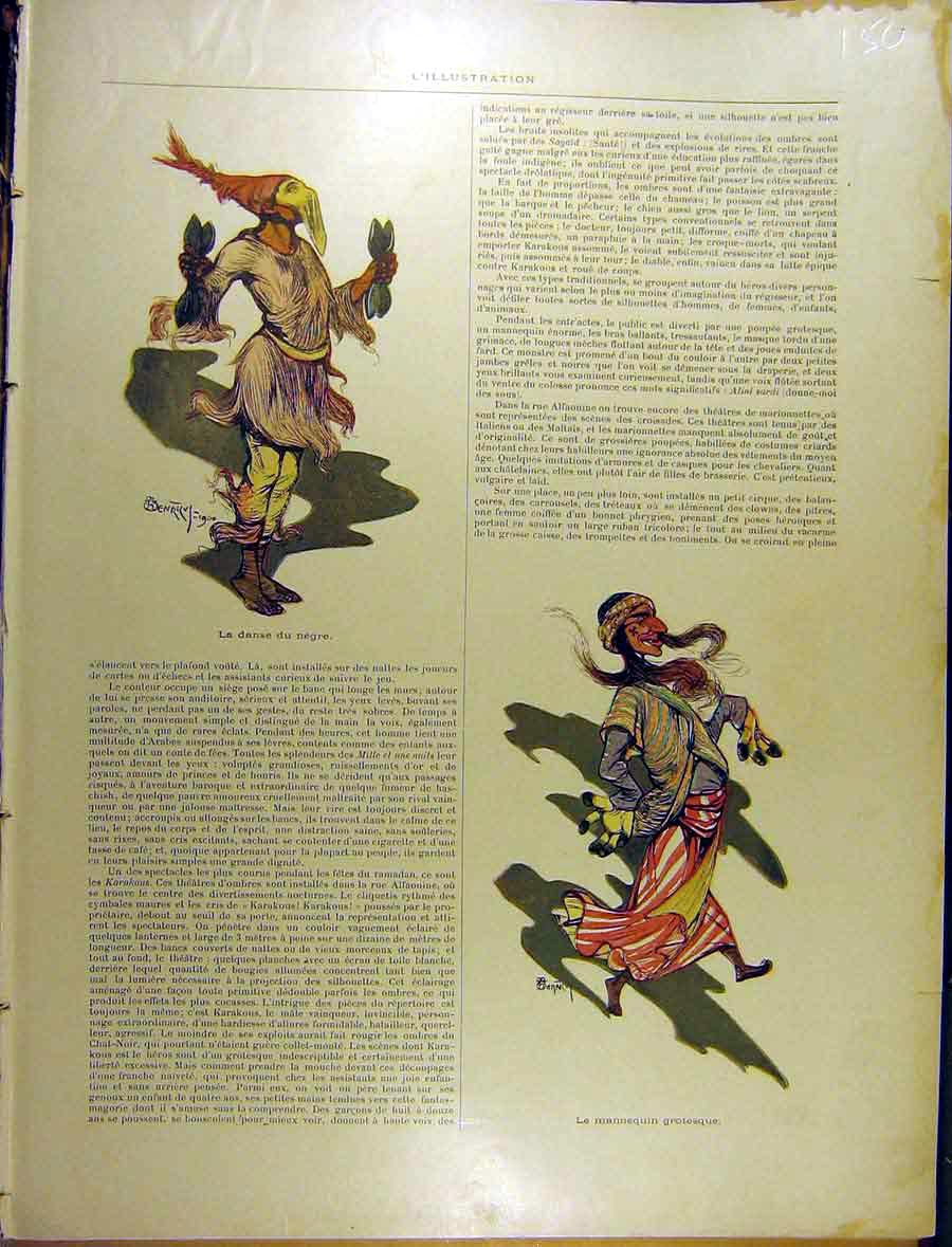 Original Old Antique Print 1902 Cartoon Humour Danse Du Negre Mannequin French