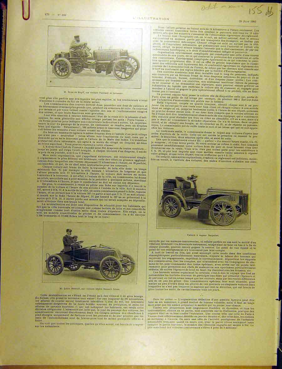 Old Antique Print 1902 Motor Car Renault Huilier Bardin Girardot French 20th