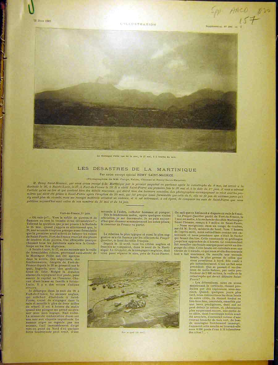 Original Old Antique Print 1902 Disaster Martinique Volcano Pelee St. Pierre