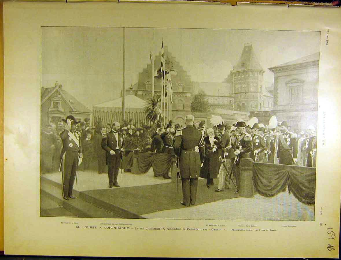 Old Antique Print 1902 Loubet Copenhagen Cassini Visit Procession French 20th