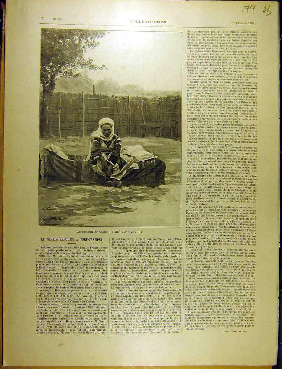 Old Antique Print 1902 Scheik Senoussi Fort Crampel Kouti Sultan French 20th