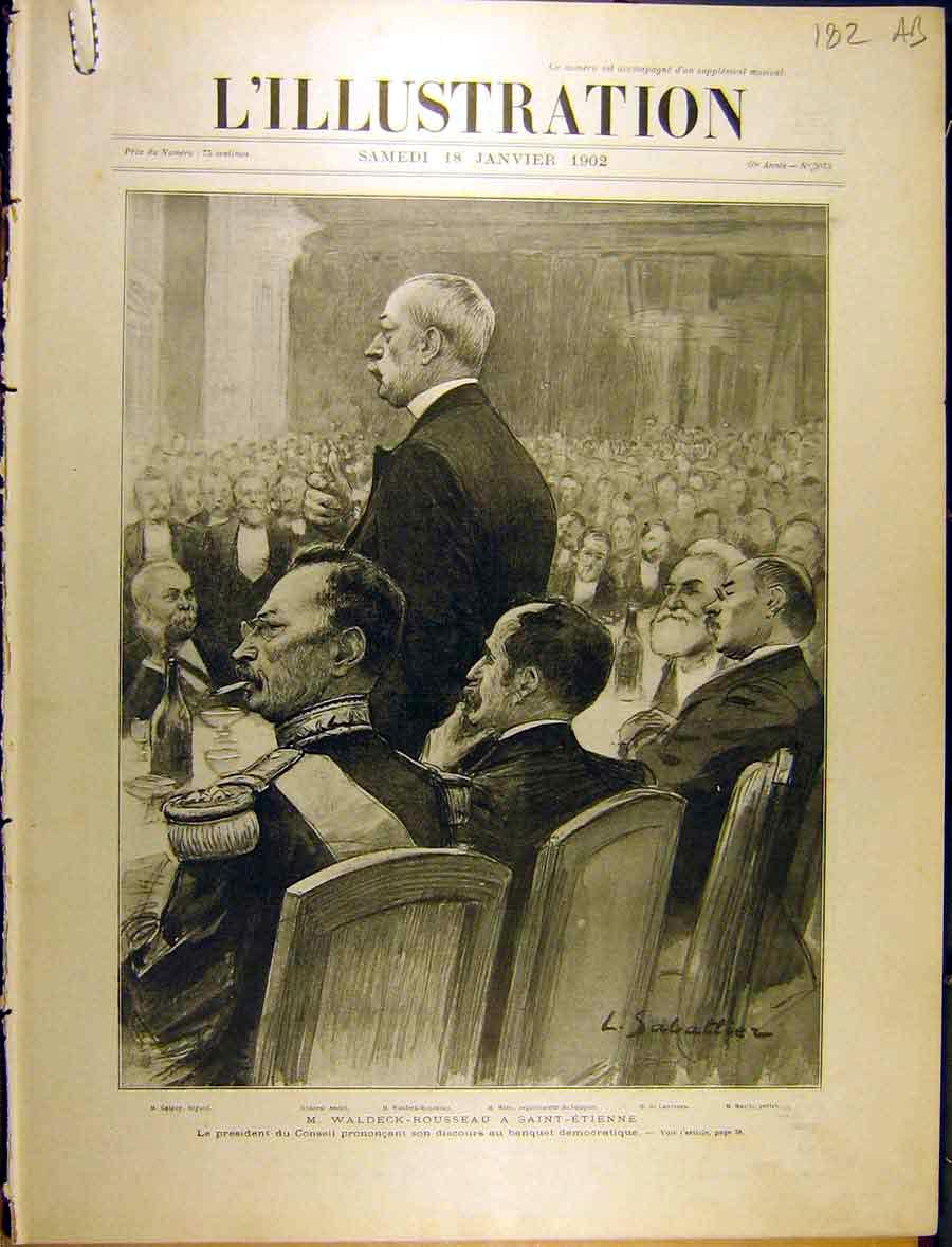 Original Old Antique Print 1902 Rousseau St. Etienne Minister Statue Garnier
