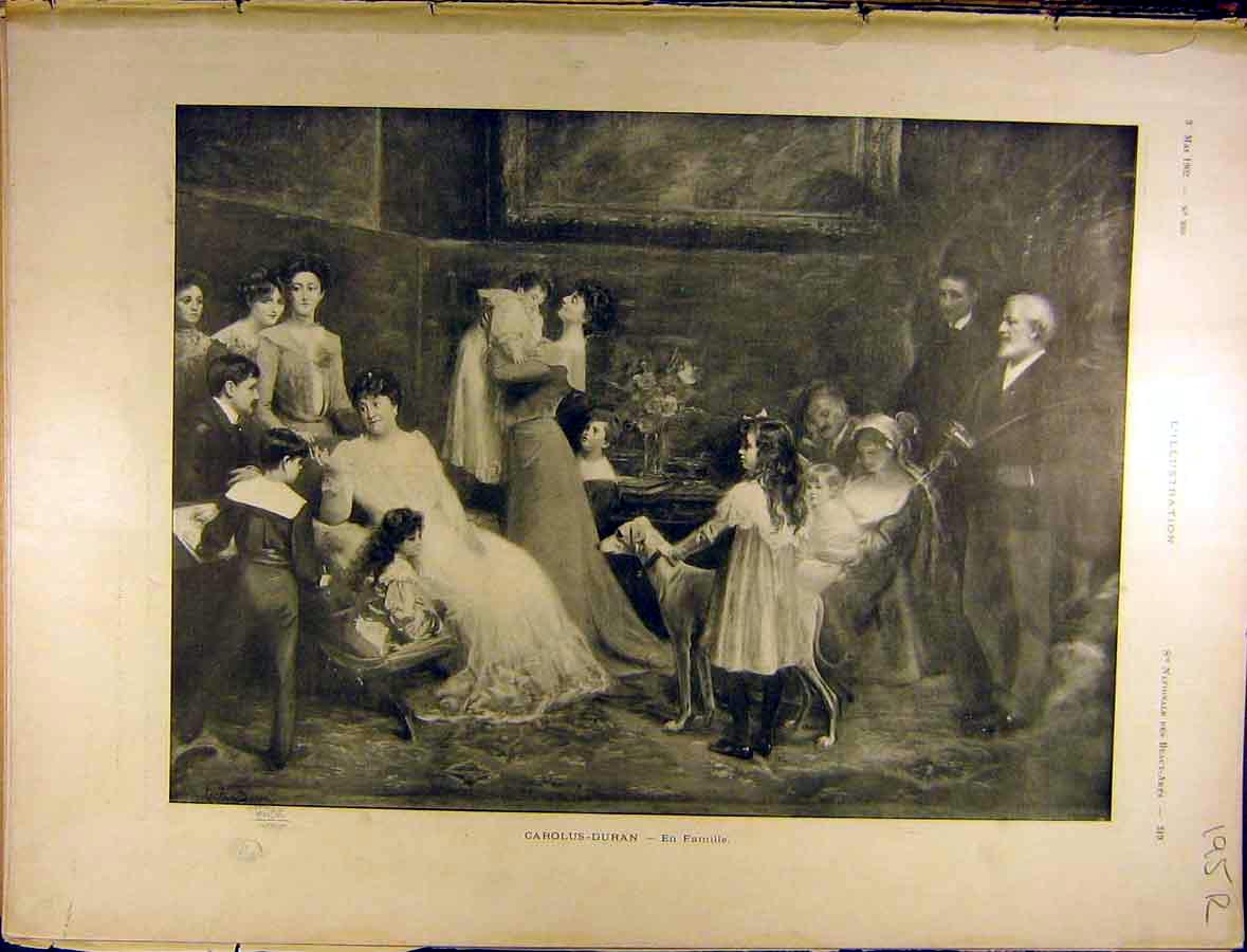 Original Old Antique Print 1902 Painting Carolus Duran The Family Laurens Dinet
