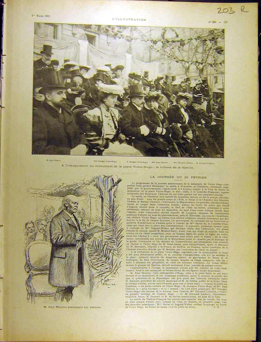 Old Antique Print 1902 Victor Hugo Monument Family Photo Burgraves French 20th