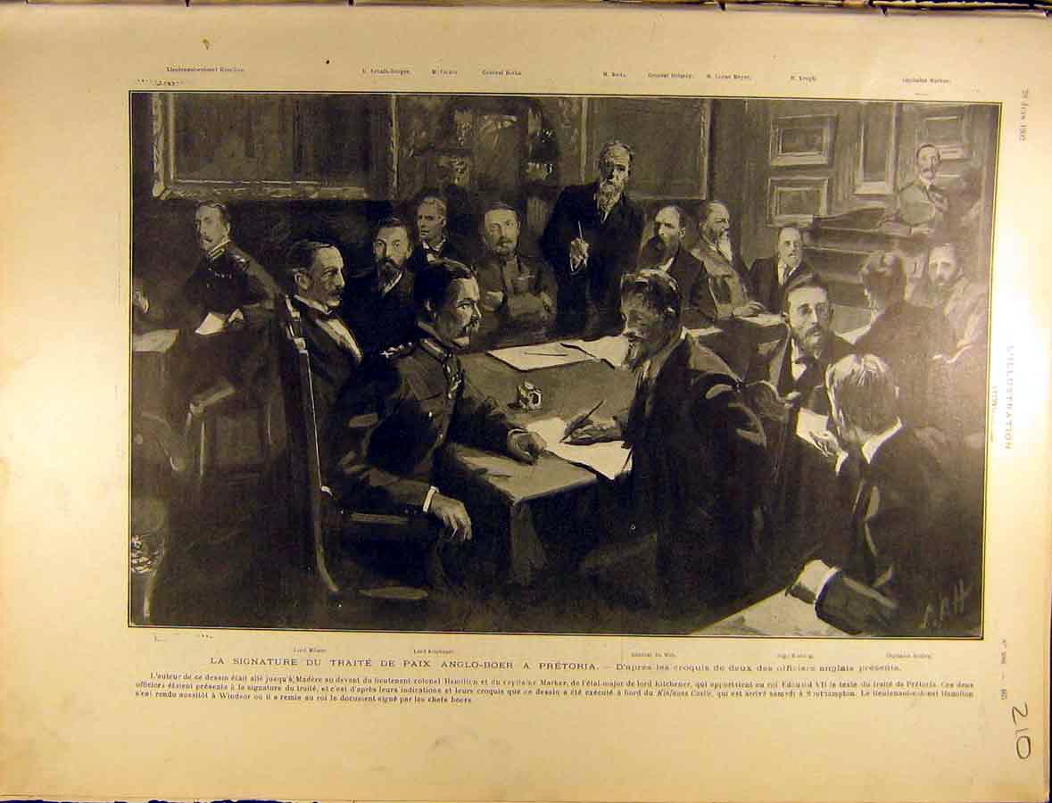 Original Old Antique Print 1902 Signature Anglo-Boer Pretoria Kitchener Treaty