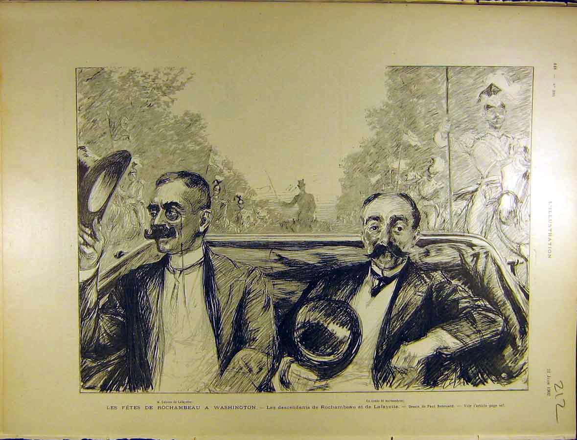 Original Old Antique Print 1902 Fete Rochambeau Washington Lafayette French 20th