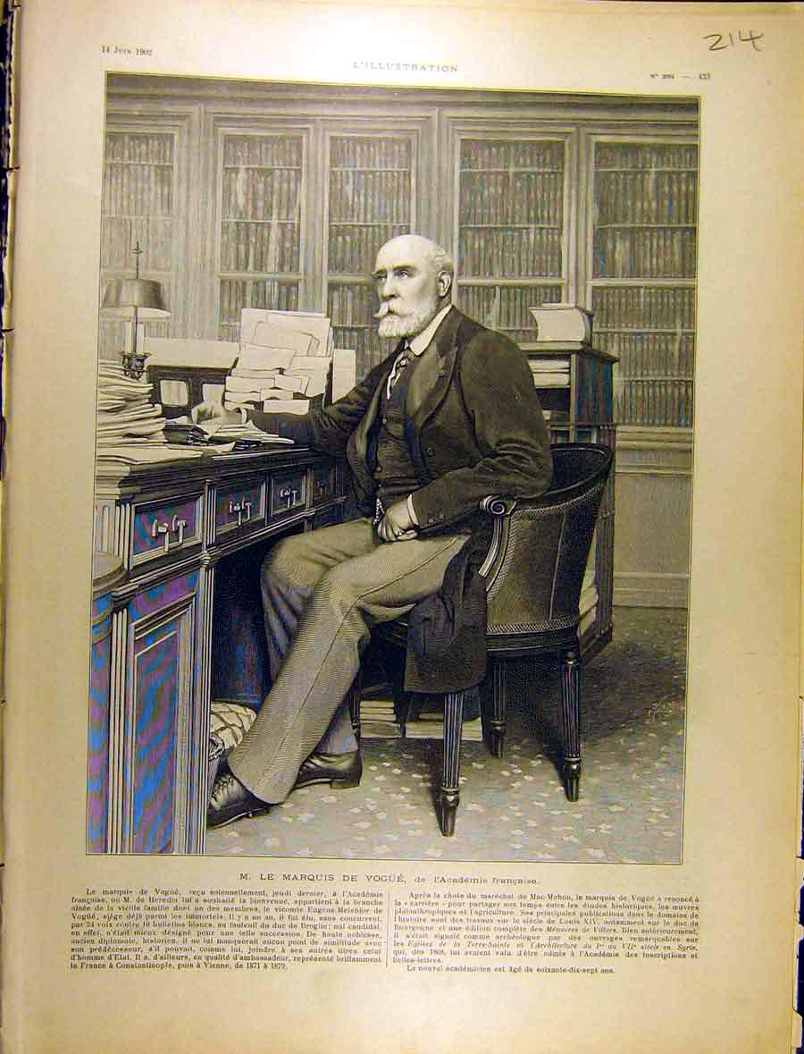 Original Old Antique Print 1902 Marquis Vogue Portrait French 20th Century
