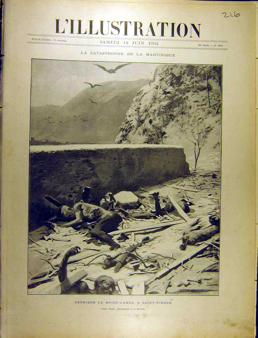 Original Old Antique Print 1902 Catatrophe Marinique Derriere Brise-Lames French