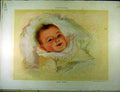 Original Old Antique Print 1902 Portrait Baby Pastel Contal Colour Crib French