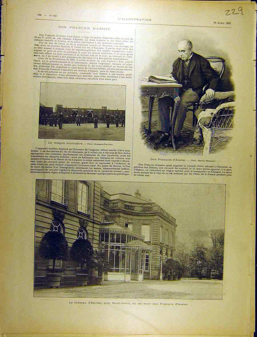 Original Old Antique Print 1902 Don Francois D'Assise D'Epinay Chateau Mortuary