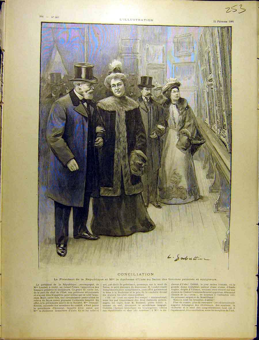 Original Old Antique Print 1901 President Dutchess Republic Uzes Loubet France