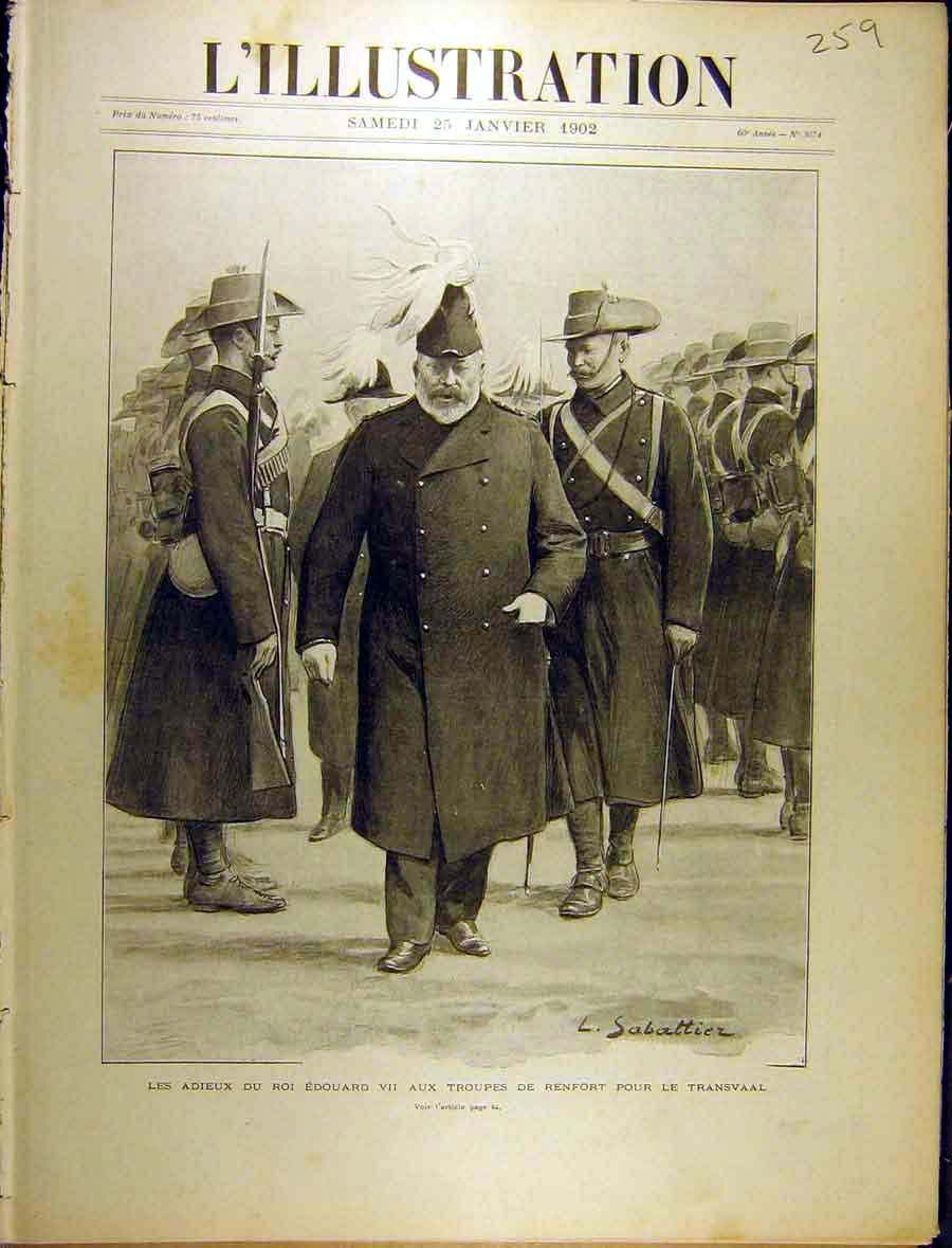 Original Old Antique Print 1902 King Edward Vii Transvaal Troops Review French