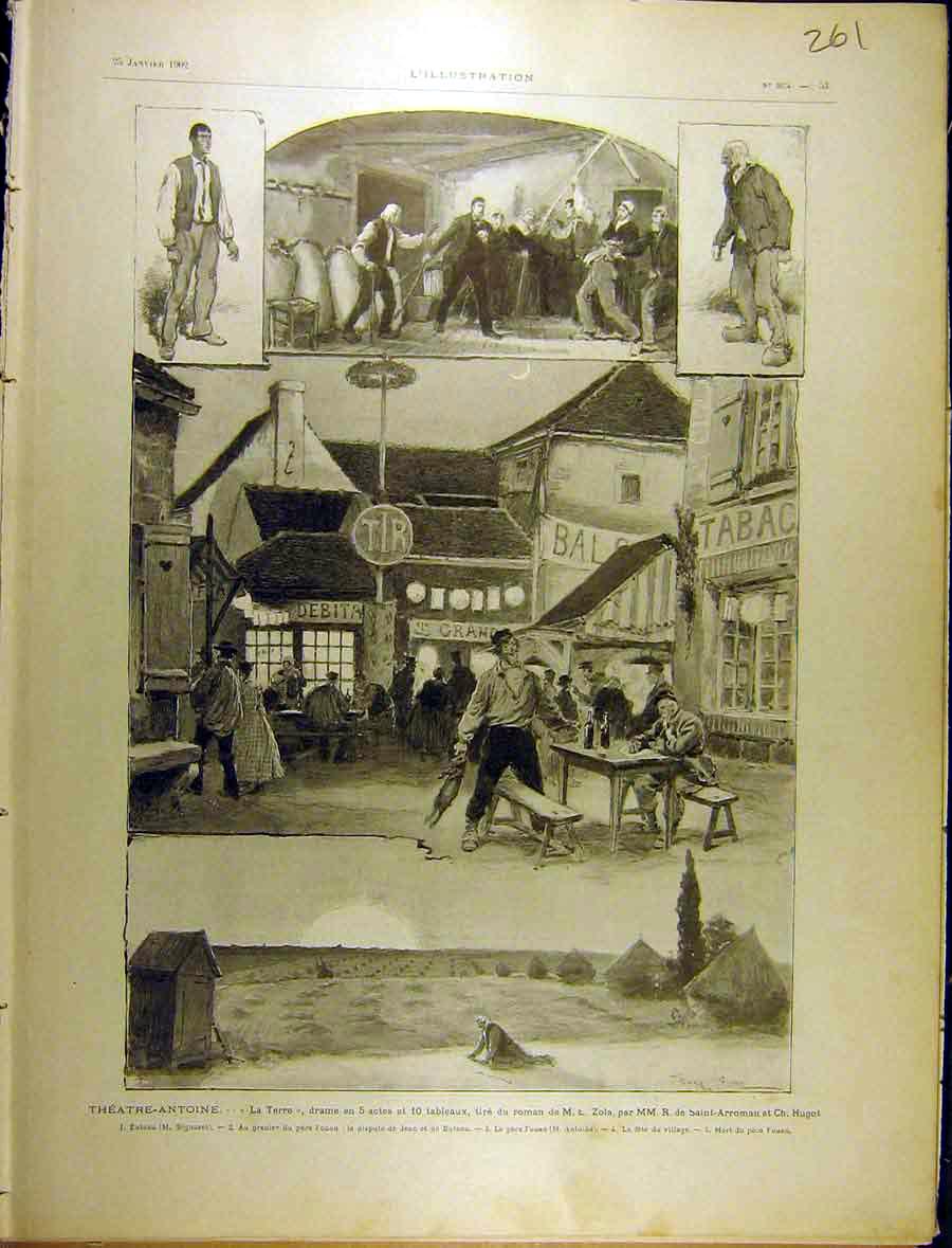 Original Old Antique Print 1902 Theatre Antoine Hugot Play Actors French 20th