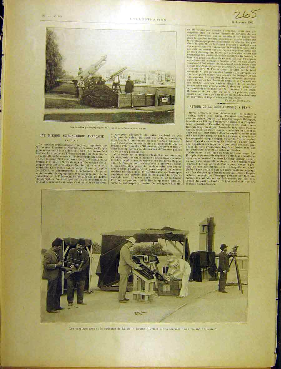 Original Old Antique Print 1902 Spectroscope Astronomy Telescope Ghesireh French