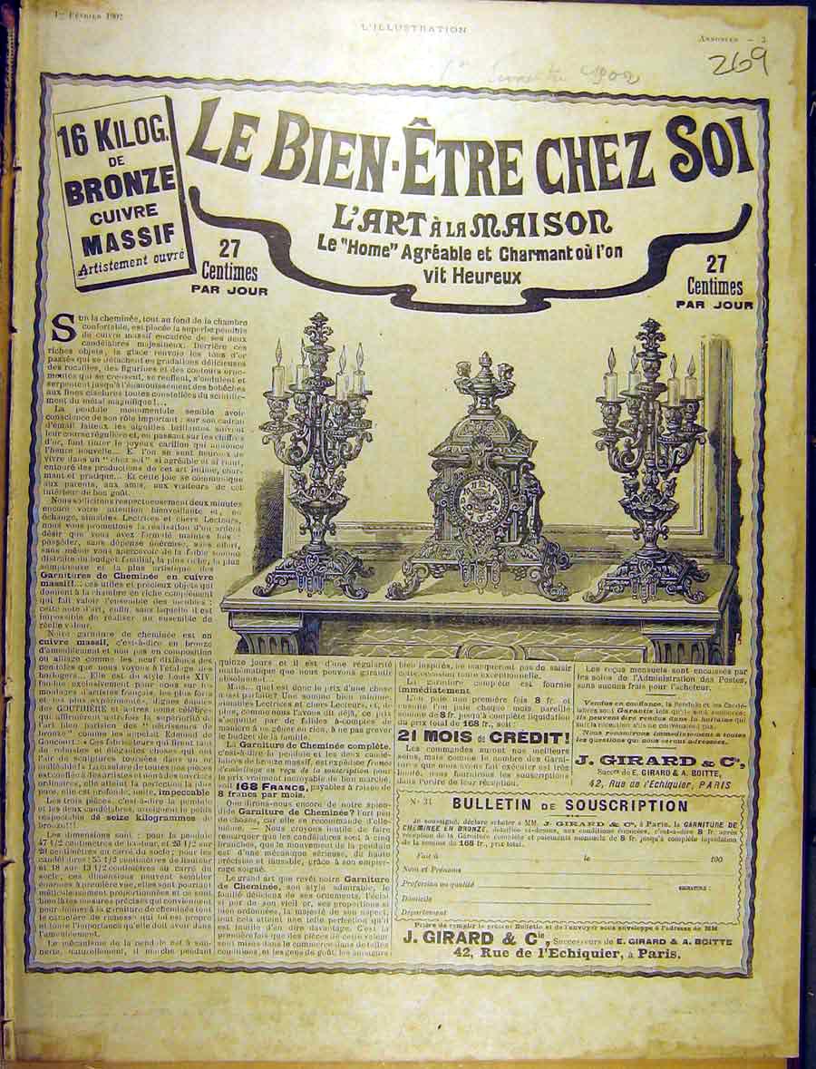 Original Old Antique Print 1902 Le Bien Etre Chez Soi French 20th Century