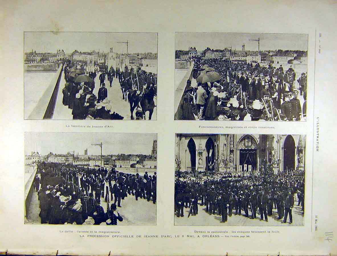 Original Old Antique Print 1903 Procession Joan-Arc Orleans Jeanne-D'Arc 20th