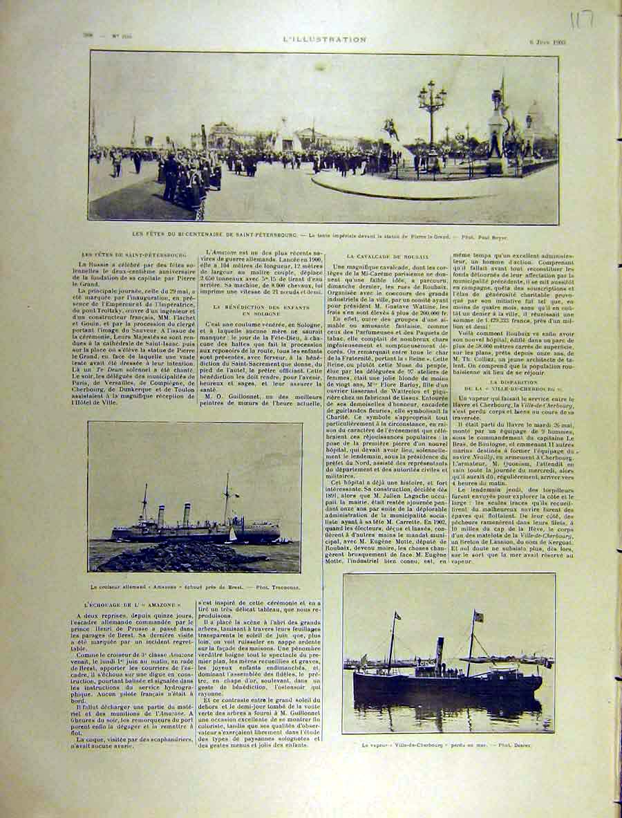 Original Old Antique Print 1903 Fete Saint-Petersburg Amazone Ville-De-Cherbourg